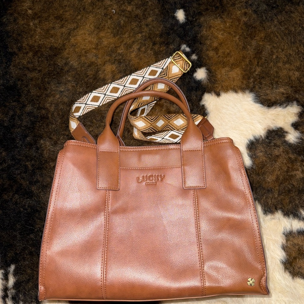 Lucky Brand Tan Leather Satchel with Patterned Strap
